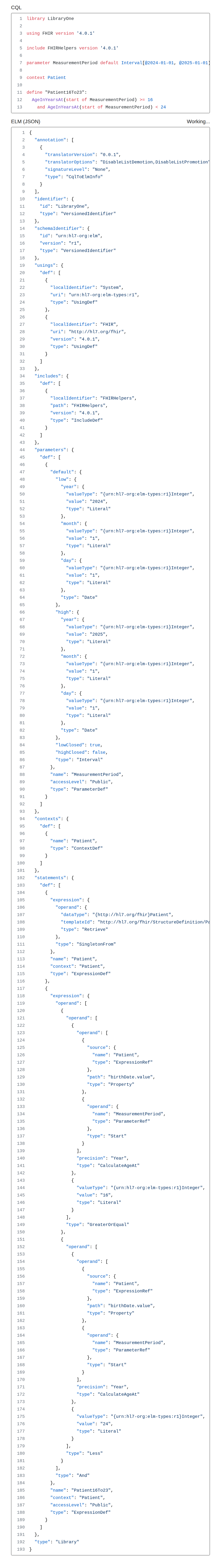CQL to ELM in JS
